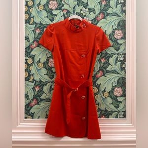 90s does 1960s Vintage Red Mod Shift Dress With Matching Belt